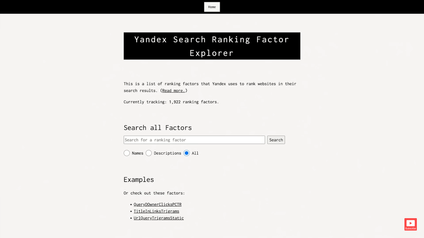 yandex search ranking factor explorer 